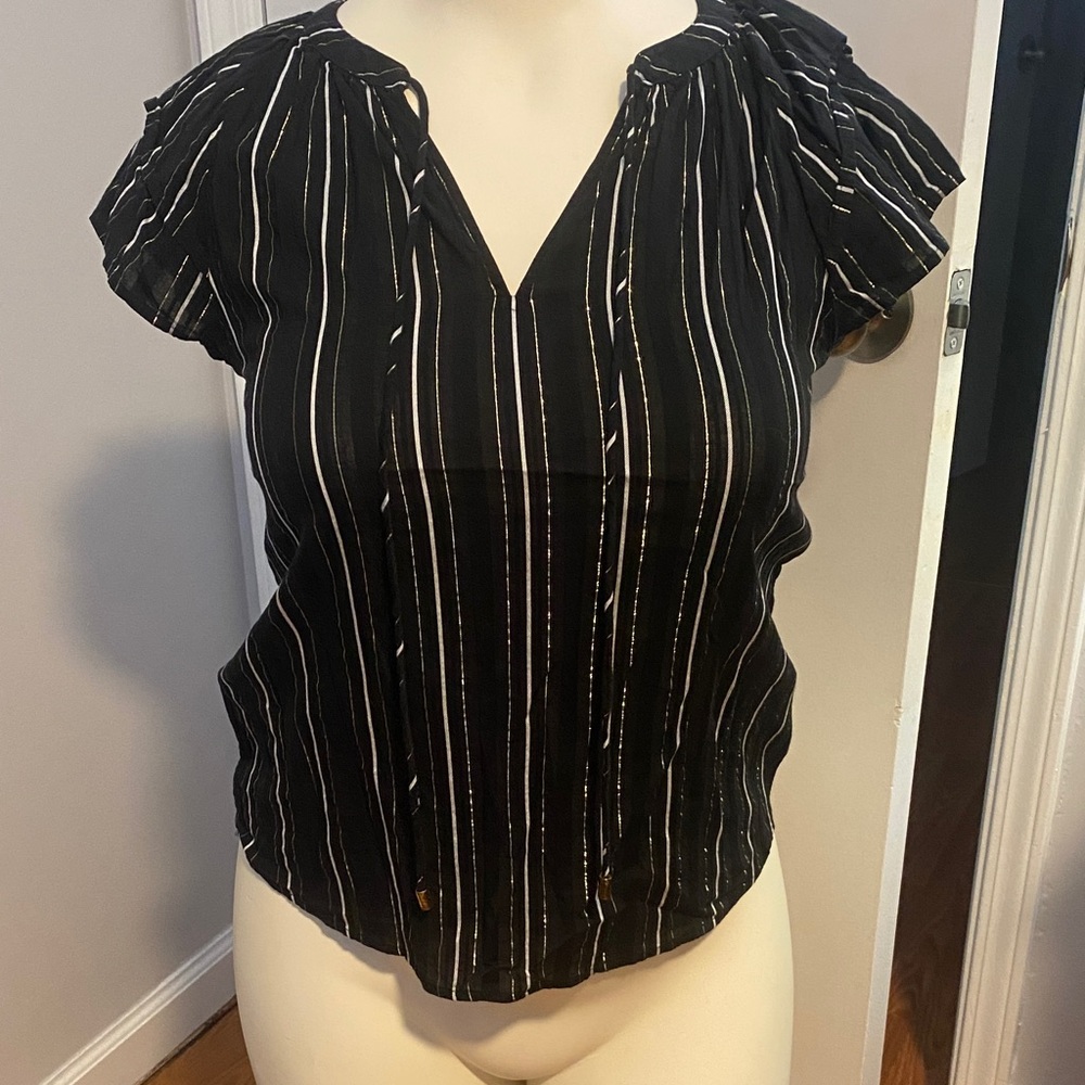 Ann Taylor Black, White and Gold Striped Blouse